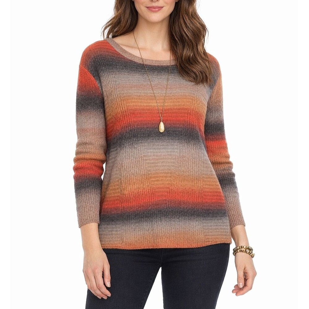 Womens Small Pullover Sweater Gradient Stripe Long Sleeve Fall Top Soft Textured